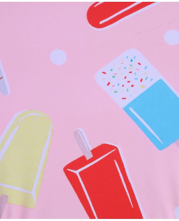 Babyhug Sleeveless Ice Cream Printed V Cut Swimsuit - Pink