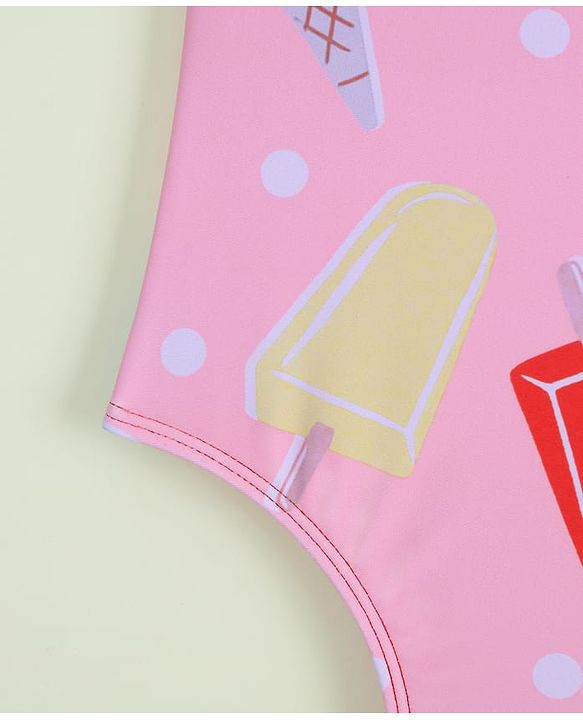 Babyhug Sleeveless Ice Cream Printed V Cut Swimsuit - Pink