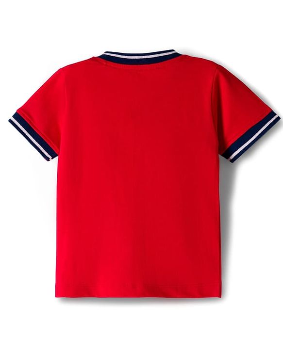 Babyhug Cotton Knit Half Sleeves Oversized Collared T-Shirt with NYC Print - Red