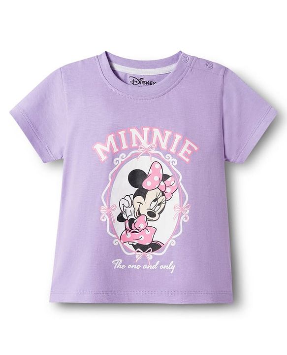 Babyhug Disney Single Jersey Knit Half Sleeves T-Shirt & Shorts Night Suit With Minnie Mouse Graphics - Lavender