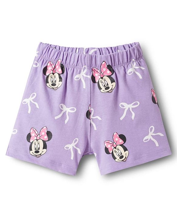 Babyhug Disney Single Jersey Knit Half Sleeves T-Shirt & Shorts Night Suit With Minnie Mouse Graphics - Lavender