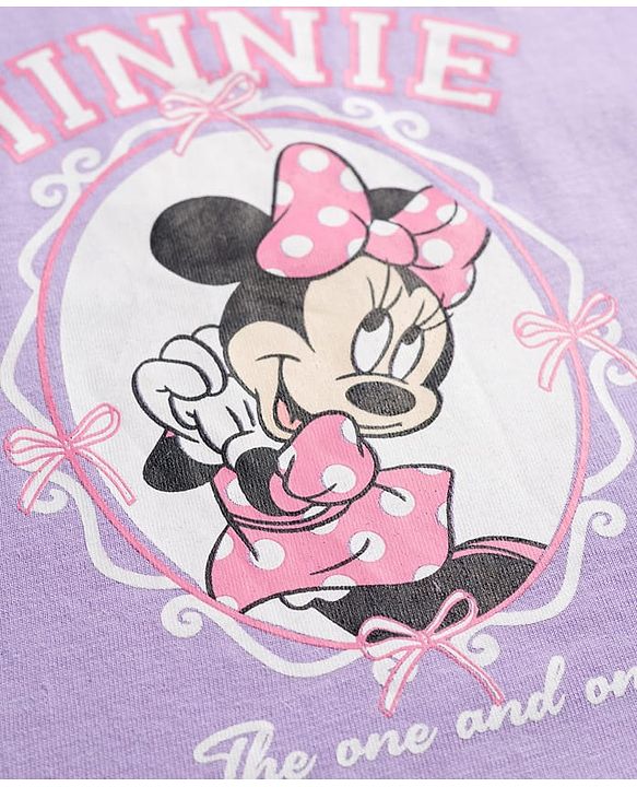 Babyhug Disney Single Jersey Knit Half Sleeves T-Shirt & Shorts Night Suit With Minnie Mouse Graphics - Lavender