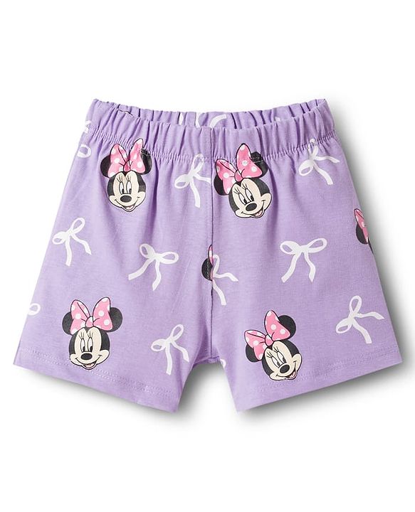 Babyhug Disney Single Jersey Knit Half Sleeves T-Shirt & Shorts Night Suit With Minnie Mouse Graphics - Lavender
