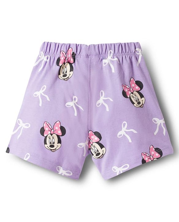 Babyhug Disney Single Jersey Knit Half Sleeves T-Shirt & Shorts Night Suit With Minnie Mouse Graphics - Lavender