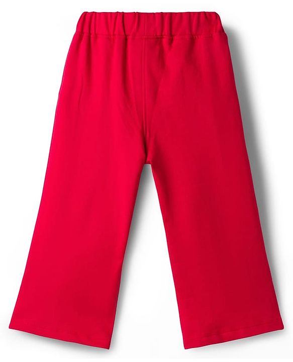 Babyhug Disney Single Jersey Knit Half Frill Sleeves T-Shirt & Pant Set with Minnie Mouse Graphic - Red & White