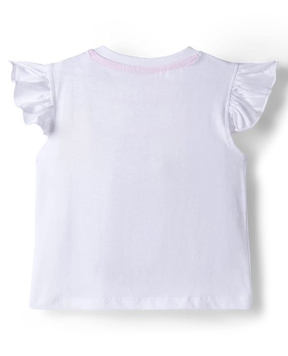 Babyhug Disney Single Jersey Knit Half Frill Sleeves T-Shirt & Pant Set with Minnie Mouse Graphic - Red & White