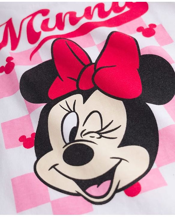 Babyhug Disney Single Jersey Knit Half Frill Sleeves T-Shirt & Pant Set with Minnie Mouse Graphic - Red & White