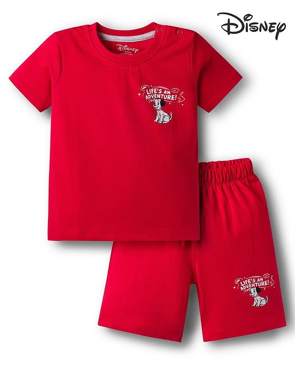 Babyhug Disney Single Jersey Knit Half Sleeves T-Shirt & Shorts Co-ord Night Suit With 101 Dalmatians Graphics - Red