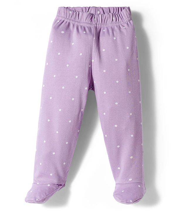Babyhug Cotton Interlock Knit Bootie Leggings with Polka Dot Floral & Fox Print Pack of 3 - Purple Lilac & Pink