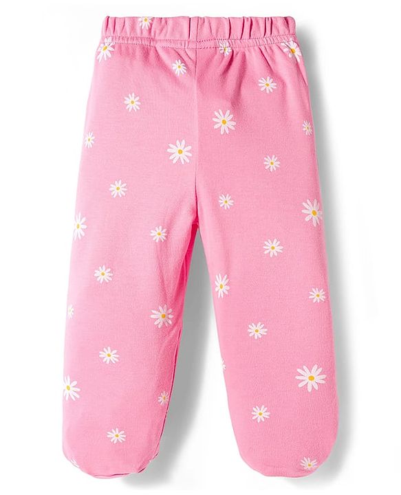 Babyhug Cotton Interlock Knit Bootie Leggings with Polka Dot Floral & Fox Print Pack of 3 - Purple Lilac & Pink