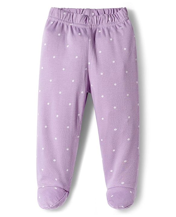 Babyhug Cotton Interlock Knit Bootie Leggings with Polka Dot Floral & Fox Print Pack of 3 - Purple Lilac & Pink