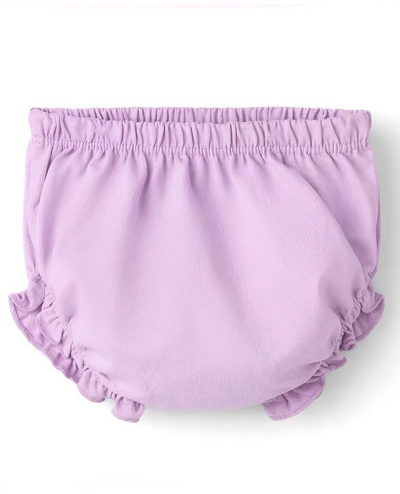 Babyhug Cotton Knit Frocks with Bloomer/Shorts with Ruffled Neck Lilac 0-0 Months