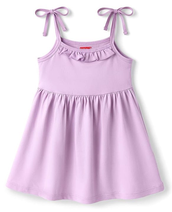 Babyhug Cotton Knit Frocks with Bloomer/Shorts with Ruffled Neck Lilac 0-0 Months