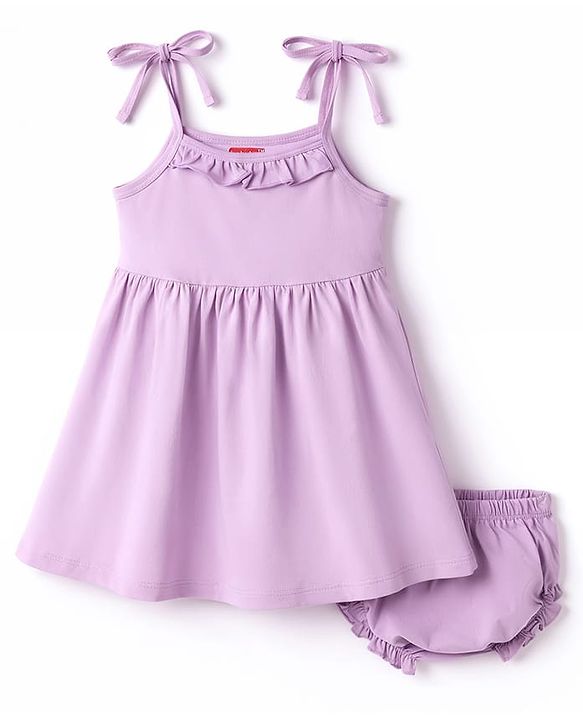 Babyhug Cotton Knit Frocks with Bloomer/Shorts with Ruffled Neck Lilac 0-0 Months