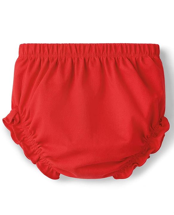 Babyhug Cotton Knit Frock with Ruffled Neck and Tie-Up Shoulder Straps Red 3-6 Months