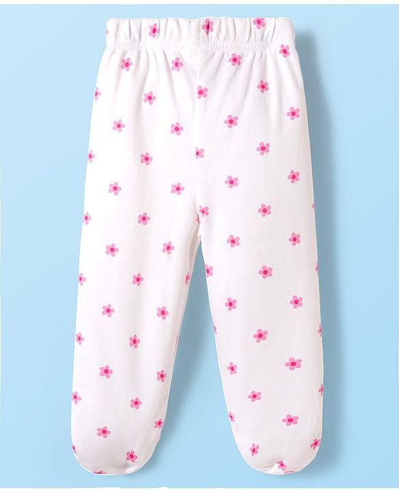 Babyhug Cotton Interlock Knit Bootie Leggings with Floral & Rabbit Print Pack of 3 - Purple White & Pink