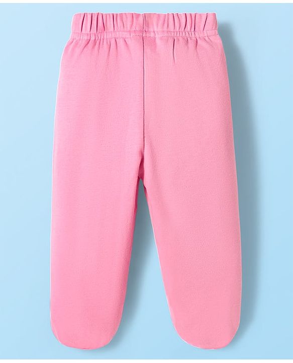 Babyhug Cotton Interlock Knit Bootie Leggings with Floral & Rabbit Print Pack of 3 - Purple White & Pink