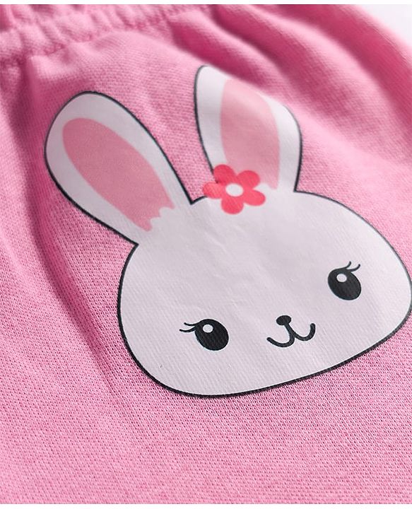 Babyhug Cotton Interlock Knit Bootie Leggings with Floral & Rabbit Print Pack of 3 - Purple White & Pink