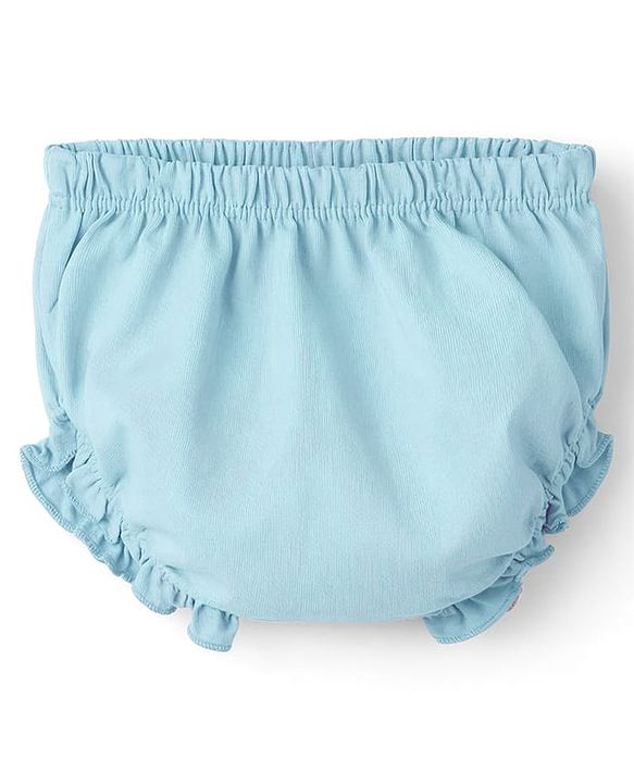 Babyhug Cotton Knit Frocks with Bloomers/Shorts Ruffled Neck Blue 0-3 Months