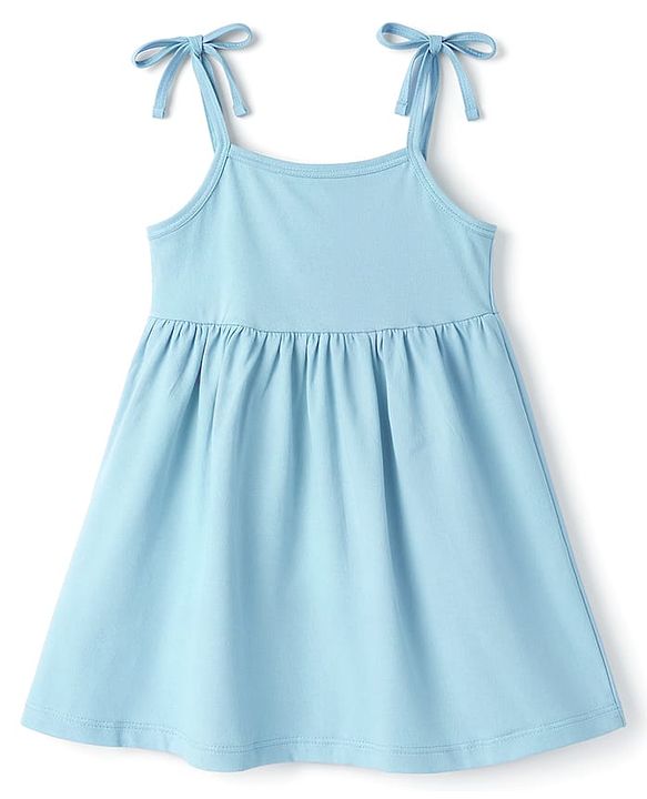 Babyhug Cotton Knit Frocks with Bloomers/Shorts Ruffled Neck Blue 0-3 Months