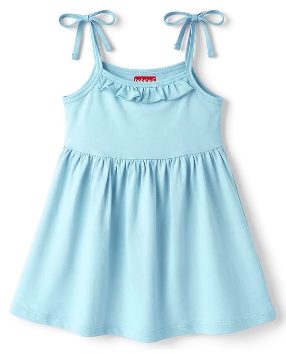 Babyhug Cotton Knit Frocks with Bloomers/Shorts Ruffled Neck Blue 0-3 Months