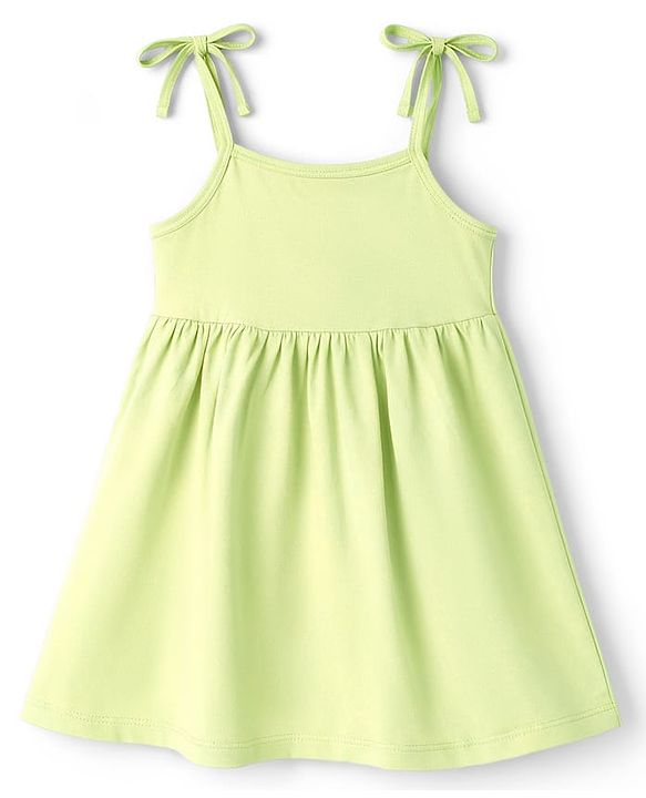 Babyhug Single Jersey Knit Sleeveless Tie-Knot Frock & Bloomer - Green