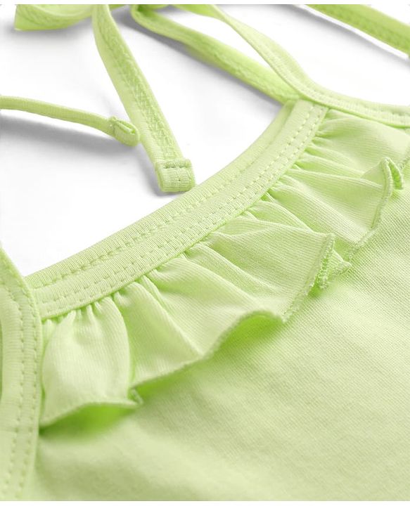 Babyhug Single Jersey Knit Sleeveless Tie-Knot Frock & Bloomer - Green