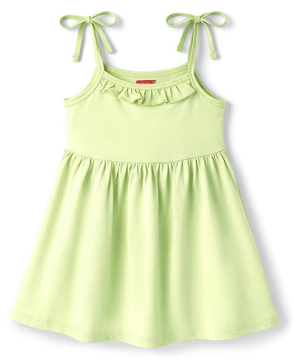 Babyhug Single Jersey Knit Sleeveless Tie-Knot Frock & Bloomer - Green