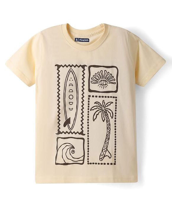 Pine Kids Cotton Knit T-Shirts Graphic Print Round Neck Half Sleeves Multi Colors 5-6 Years Pack of 5