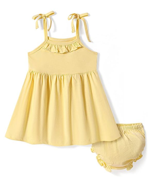Babyhug Single Jersey Knit Sleeveless Solid Frock With Bloomer - Yellow
