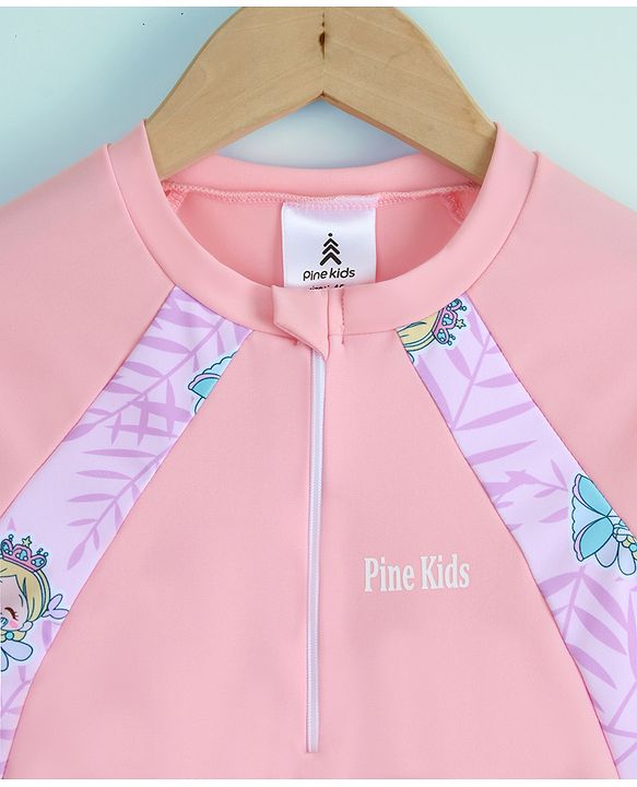 Pine Kids Half Raglan Sleeves Printed Two Piece Swimsuit - Pink