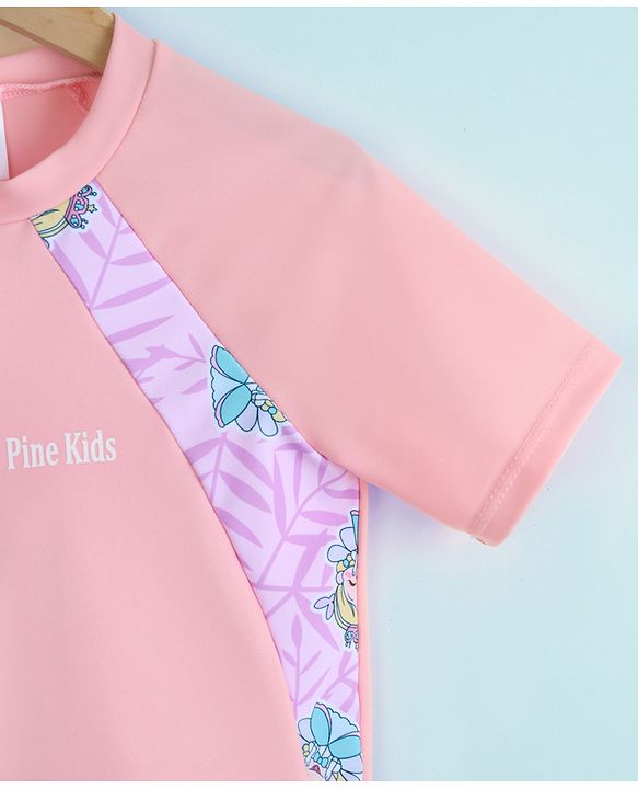 Pine Kids Half Raglan Sleeves Printed Two Piece Swimsuit - Pink