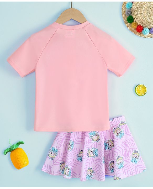 Pine Kids Half Raglan Sleeves Printed Two Piece Swimsuit - Pink