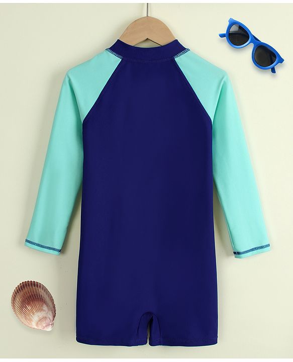 Pine Active Raglan Full Sleeves Legged Swimsuit - Navy Blue