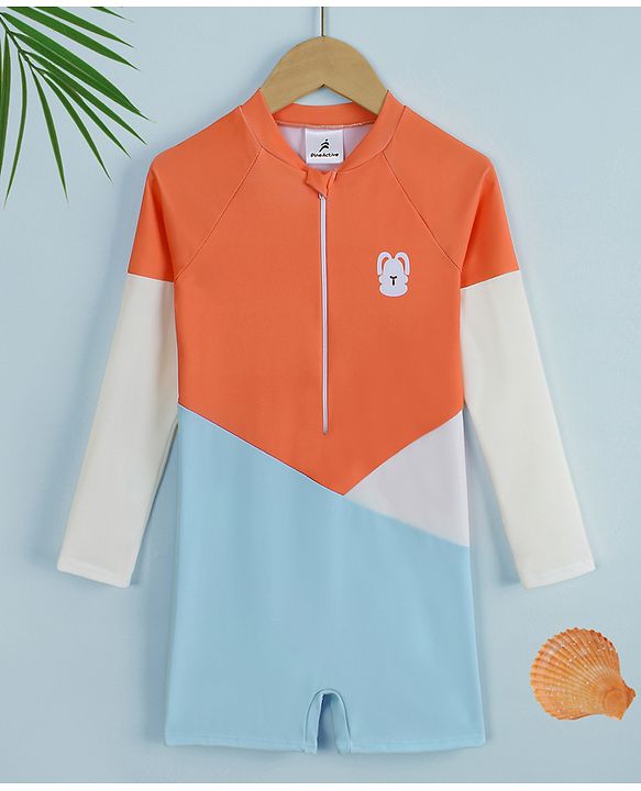 Pine Active Full Raglan Sleeves Legged Swimsuit With Bunny Print - Orange
