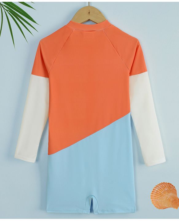 Pine Active Full Raglan Sleeves Legged Swimsuit With Bunny Print - Orange