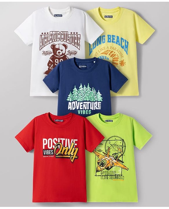 Pine Kids Cotton Knit T-Shirts Half Sleeves Graphic Print Multi Colors 5-6 Years