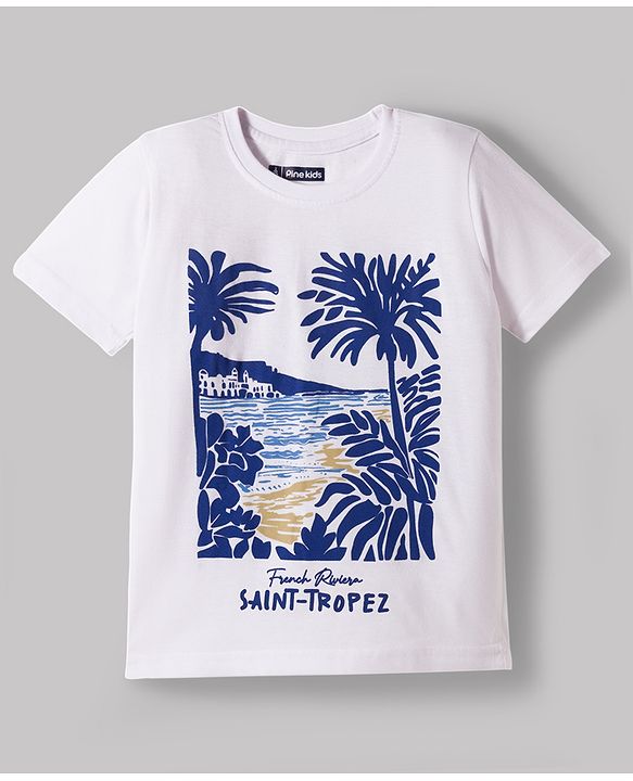 Pine Kids Cotton Knit Half Sleeves T-Shirts With Text & Beach Print Pack of 3 - Multicolor