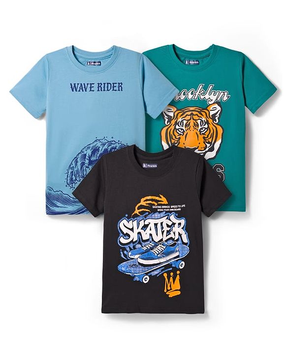 Pine Kids Cotton Knit T-Shirts Half Sleeves Printed Multi Colors Pack of 3 5-6 Years