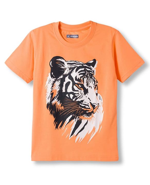 Pine Kids Cotton Knit Half Sleeves T-Shirts with Tiger & Tree Print Pack of 3 - Multicolour