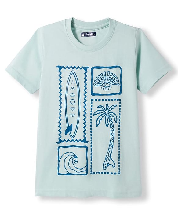 Pine Kids Cotton Knit Half Sleeves T-Shirts with Tiger & Tree Print Pack of 3 - Multicolour