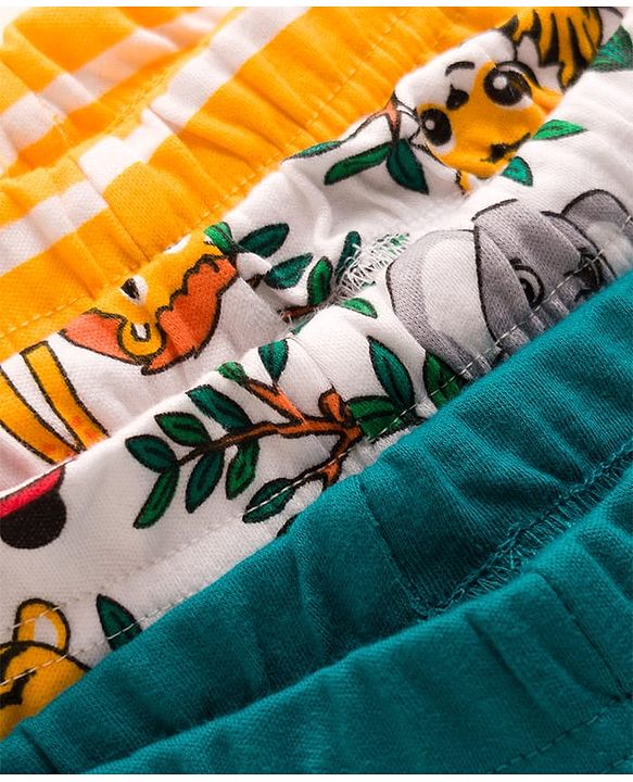 Babyhug Interlock Cotton Knit Full Length Jungle Theme Printed Bootie Leggings Pack Of 3 - Multicolour