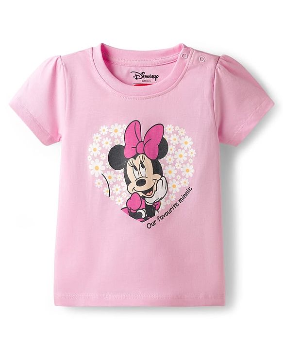 Babyhug Disney Single Jersey Knit Half Sleeves T-Shirt & Shorts Night Suit With Minnie Mouse Print - Pink