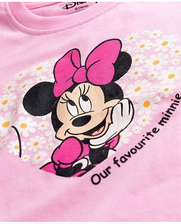 Babyhug Disney Single Jersey Knit Half Sleeves T-Shirt & Shorts Night Suit With Minnie Mouse Print - Pink