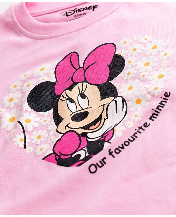 Babyhug Disney Single Jersey Knit Half Sleeves T-Shirt & Shorts Night Suit With Minnie Mouse Print - Pink
