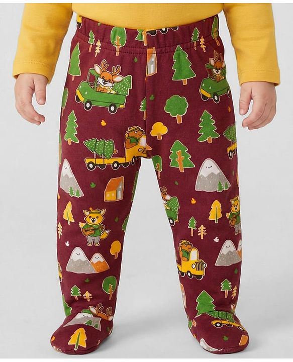 Babyhug Interlock Cotton Knit Bootie Leggings With Stripes & Animal Print Pack Of 3 - Multicolour