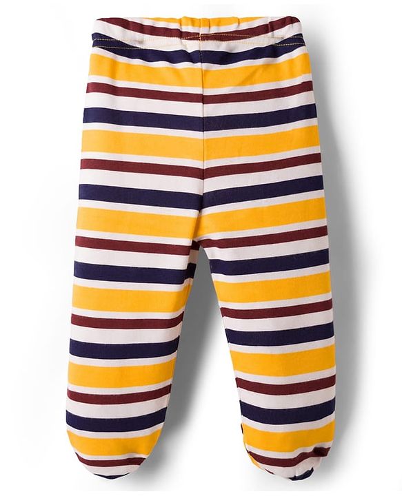 Babyhug Interlock Cotton Knit Bootie Leggings With Stripes & Animal Print Pack Of 3 - Multicolour