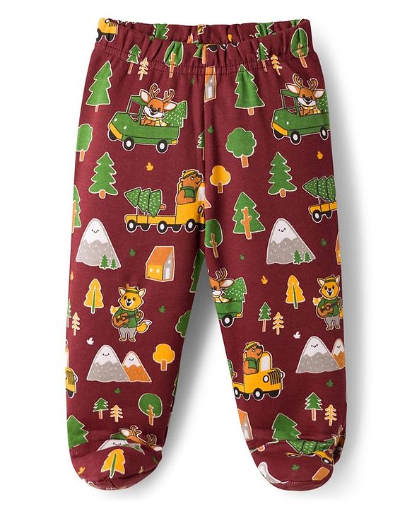 Babyhug Interlock Cotton Knit Bootie Leggings With Stripes & Animal Print Pack Of 3 - Multicolour