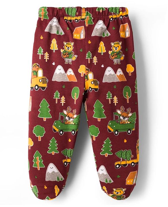 Babyhug Interlock Cotton Knit Bootie Leggings With Stripes & Animal Print Pack Of 3 - Multicolour