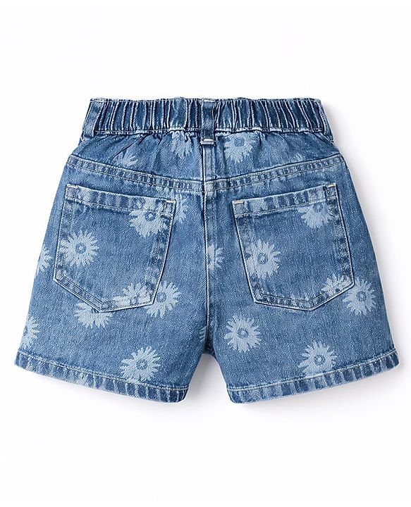 Pine Kids Denim Woven Shorts With Floral Print - Blue